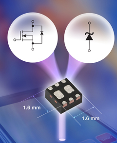 Vishay最小占位面積的MOSFET+肖特基二極管