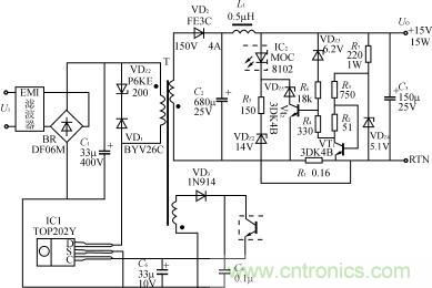 15W恒功率型開關(guān)電源的電路