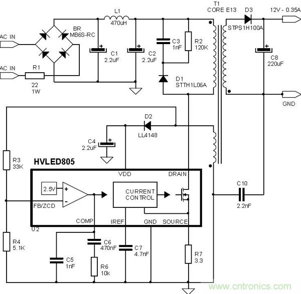 首個最簡單、器件最少的LED驅(qū)動電路設(shè)計