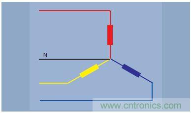 圖5.Y形接法或星形接法-三相四線