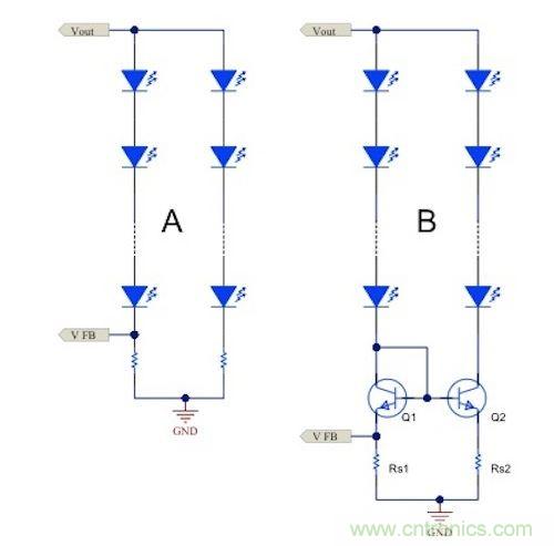 電流鏡 (B) 可針對(duì)簡(jiǎn)單電阻器電流調(diào)節(jié) (A) 提供各種優(yōu)勢(shì)。