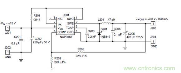 Buck電路應(yīng)用實例-輸入9～12V，輸出3.3V 800mA電路