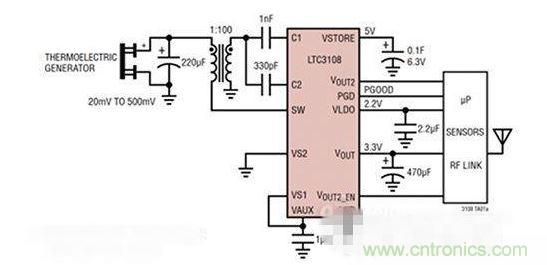 LTC3108 電源芯片優(yōu)化用于從熱電設備收集能量。