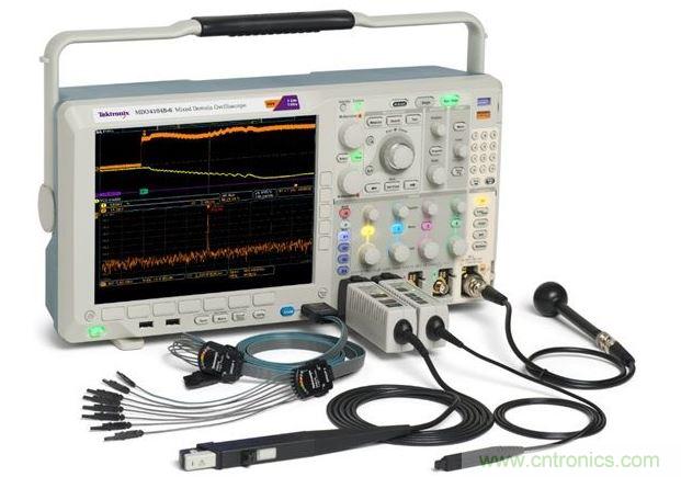 混合域示波器(MDO)將頻譜分析儀、示波器和邏輯分析儀組合在一臺儀表內(nèi)，可以從全部三臺儀器中產(chǎn)生同步的而且與時間關(guān)聯(lián)的測量結(jié)果。圖中顯示的是泰克公司的MDO4000B。