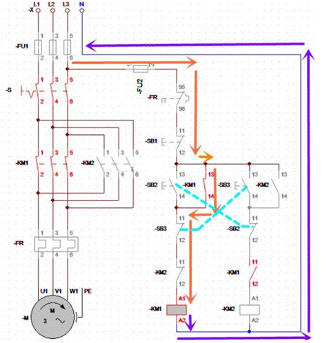 三種三相交流電動機正反轉(zhuǎn)互鎖電路的分析